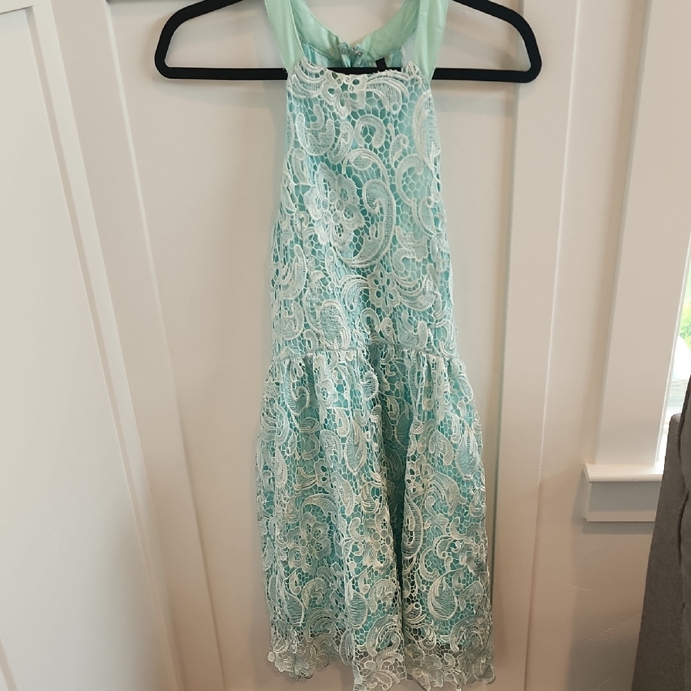 San Joy Green and Blue Halter Sundress for Wedding Guests